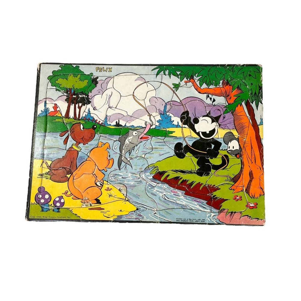 Vintage Puzzle Felix the Cat Felix Fishing- Built Rite Sta-n-Place Inlaid - Picture 1 of 4